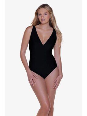 NWOT Miraclesuit Bathing Suit Swim Chi One Piece Black Size 16 New